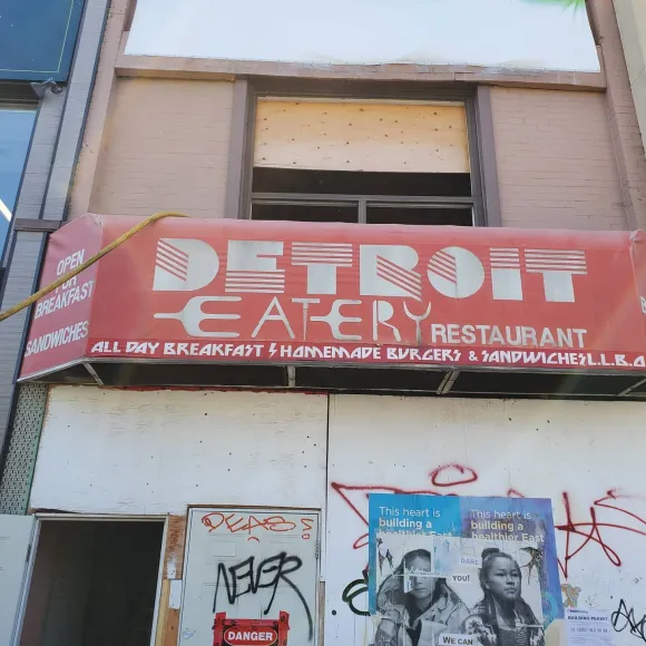 Detroit Eatery restaurant front after fire