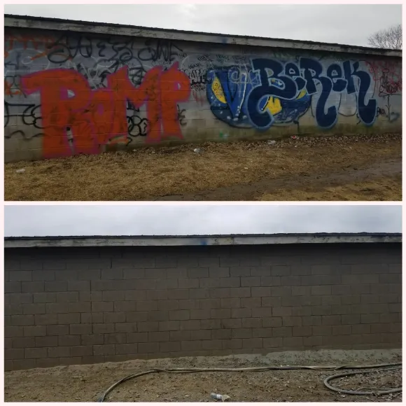 Graffiti removal at ball park