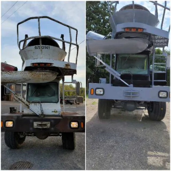 Sandblasting mixer truck before and after