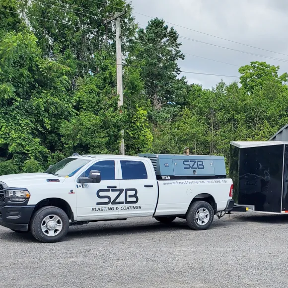 SZB SubZero Blasting Inc white truck