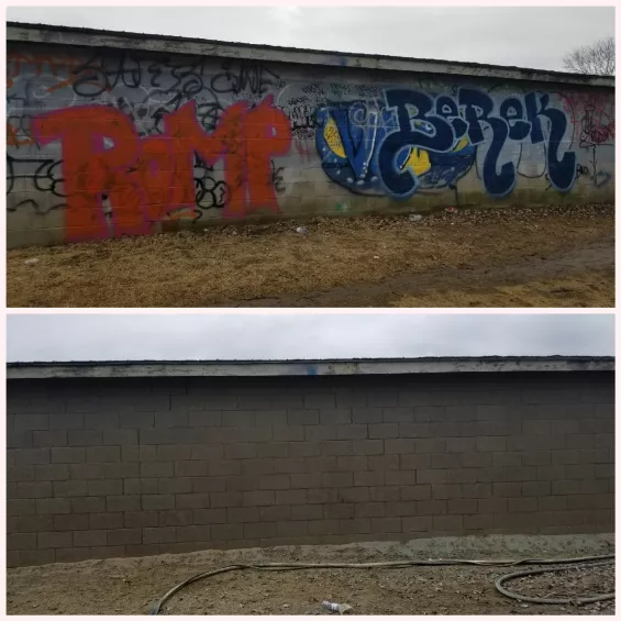 Graffiti removal at ball park