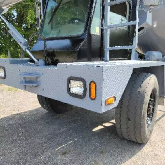 Rear of concrete truck after sand-blasting
