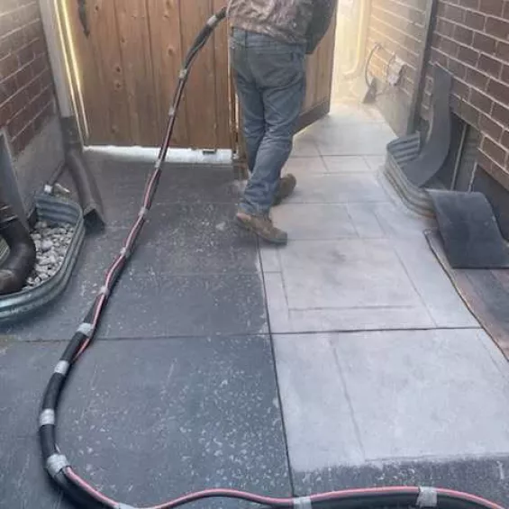 Soda blasting concrete sealer