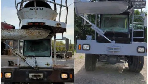 Sandblasting mixer truck before and after
