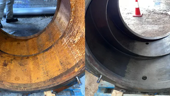 Closeup of water pump rust removal in Scarborough, Ontario