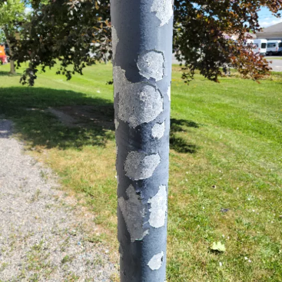 Old paint on structural post