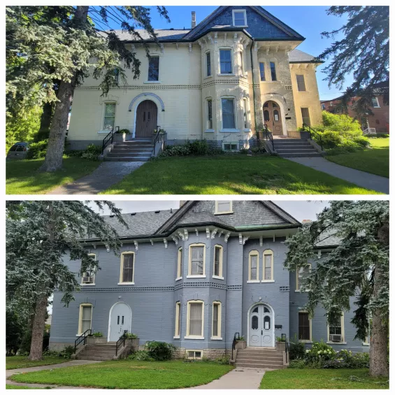 Before and after home exterior sandblasting