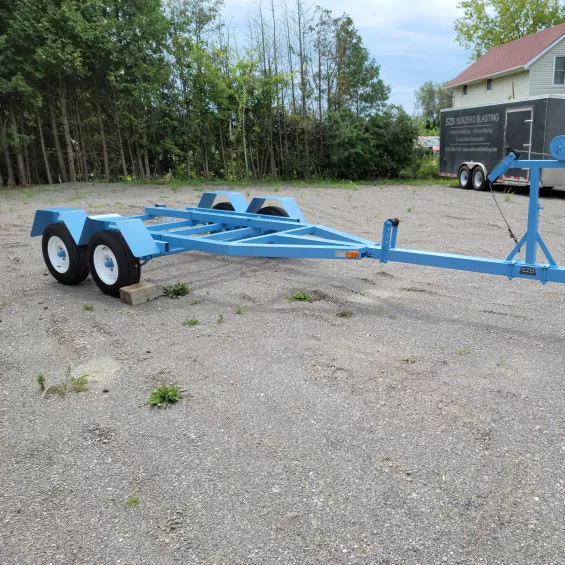 Blue trailer blasted and coated