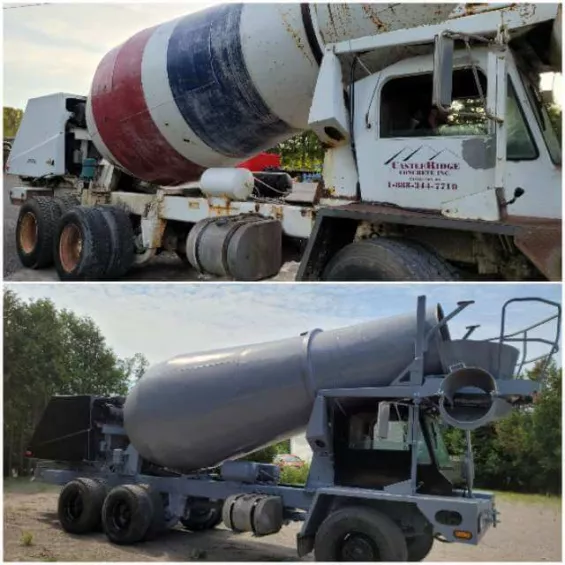 Sandblasting cement truck before and after