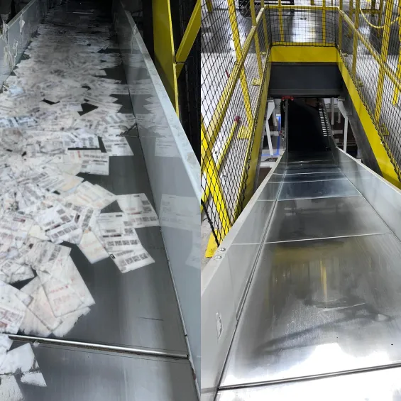 Before and after blasting conveyer with dry ice