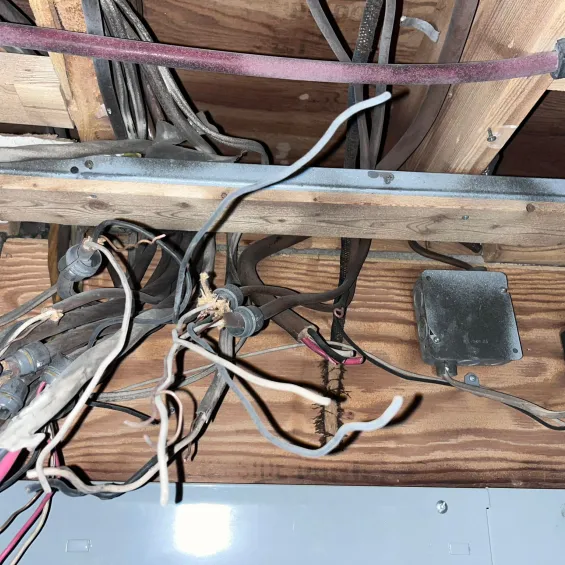 Residential wiring fire damage after